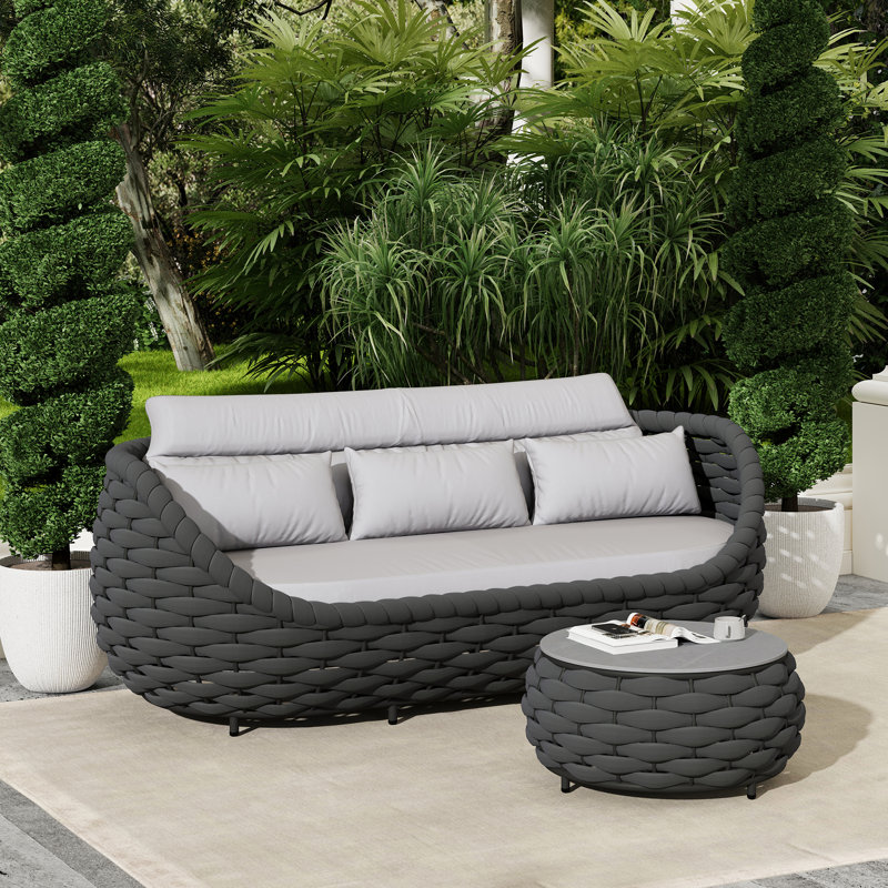 Ensemble de 2 pièces de canapé d'extérieur en aluminium thermolaqué avec table basse, Gris foncé, Gris clair, Corde Textilene