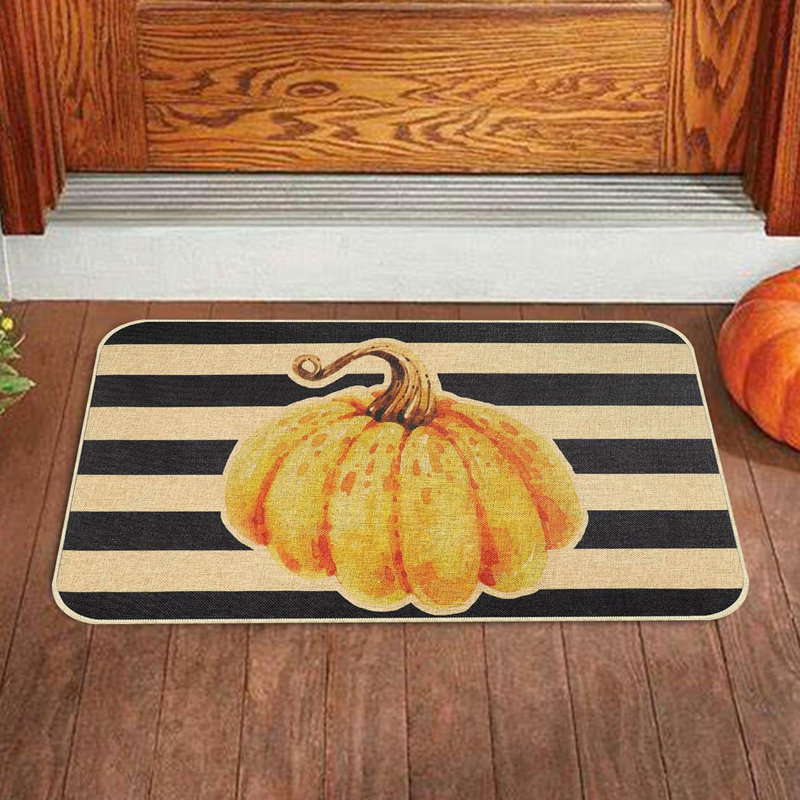 Tapis de salle de bain kbndieu Tapis d'Halloween lettre citrouille feuille d'érable convient à la salle de bain de porte d'entrée 23,6 x 15,8 po