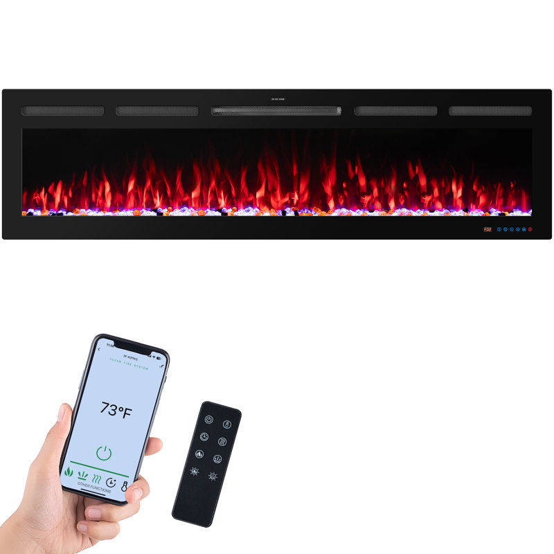 Cassella Black Electric Fireplace with 5120 BTU, 17.7" H x 65" W x 5.5" D