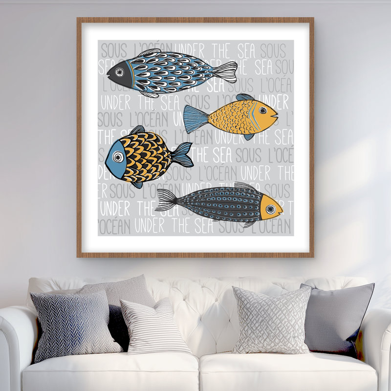 Illustration de poisson nautique - reproduction encadrée mate pour la décoration, H 36 po x l 36 po