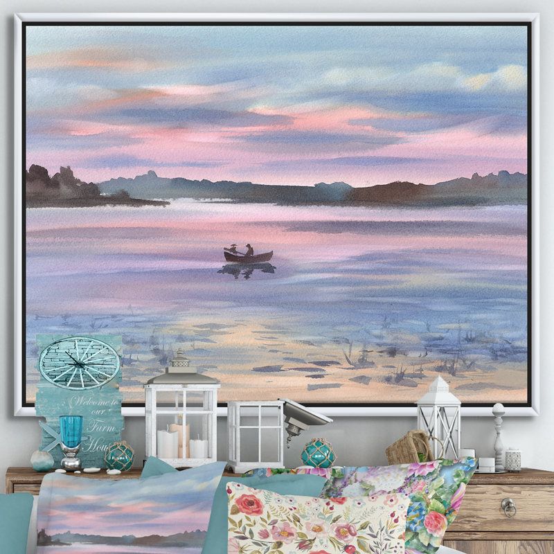 «Pastel Impression of Lonely Boat on Lake in Gentle Evening Light», reproduction d'art sur toile, H 30 po x l 40 po x 1,5 po