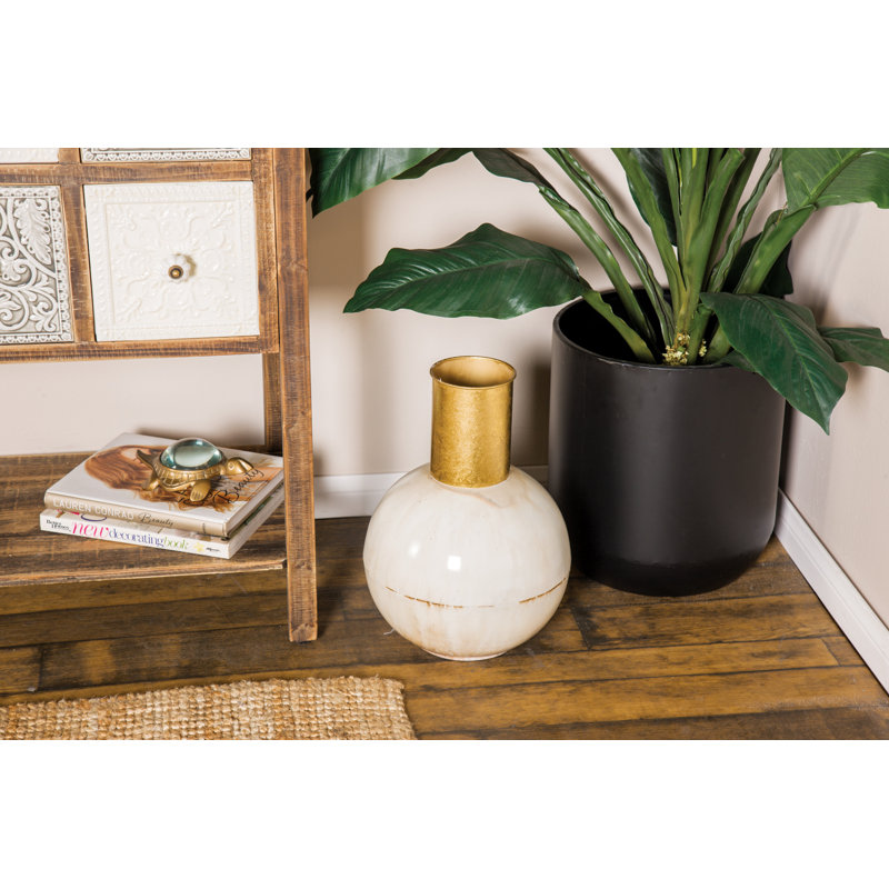 Metal Table Vase, 17" H x 11" W x 11" D, White