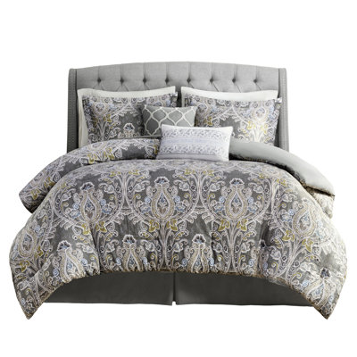 King Comforter In Grey - Bedding Cotton 6 Piece With Pillows