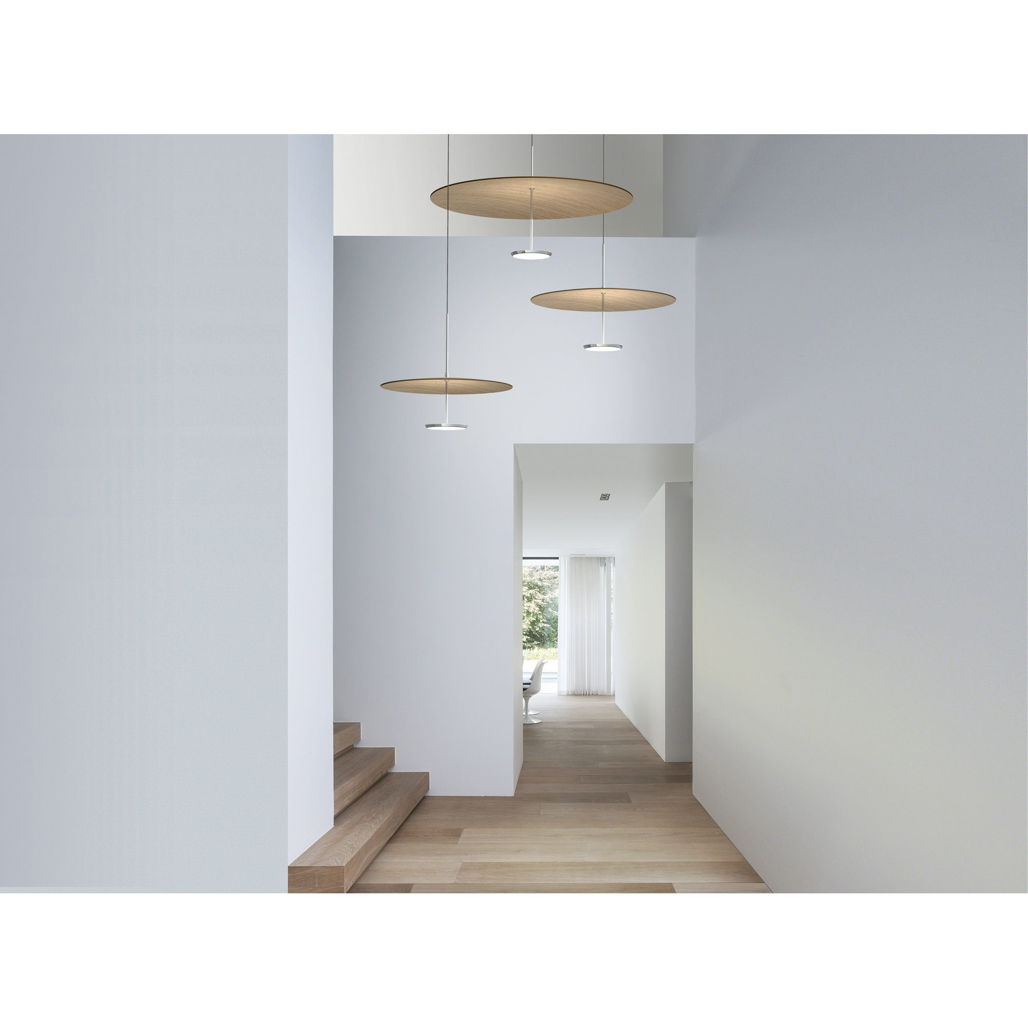 Sky Dome 1 - Light LED Pendant, White Oak, Polished Aluminum, 17.5" H x 17.5" W x 17.5" D