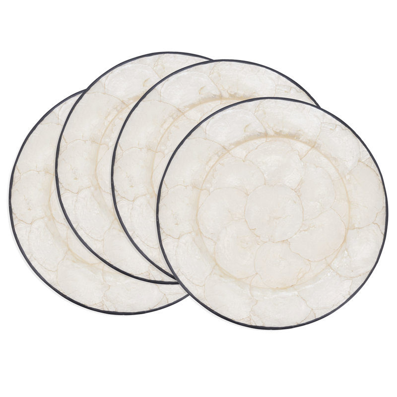 Refined Capiz Shell Decorative Charger Plates 13" Round, Set Of 4, Black