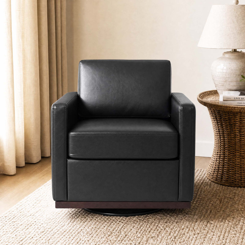 Fauteuil rembourré pivotant, Similicuir noir