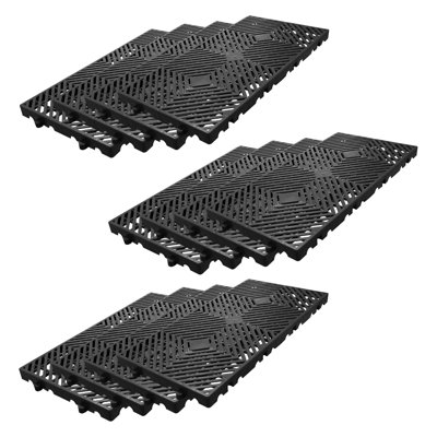 Heavy Duty Plastic Pallets, 12-Pack – HDPE Waterproof, Ventilated Grid, Lightweight, Snap-Fit, Non-Slip, Ideal for Warehouse, Garage, Basement, Indoor/Outdoor Storage, Black, 12 Pieces