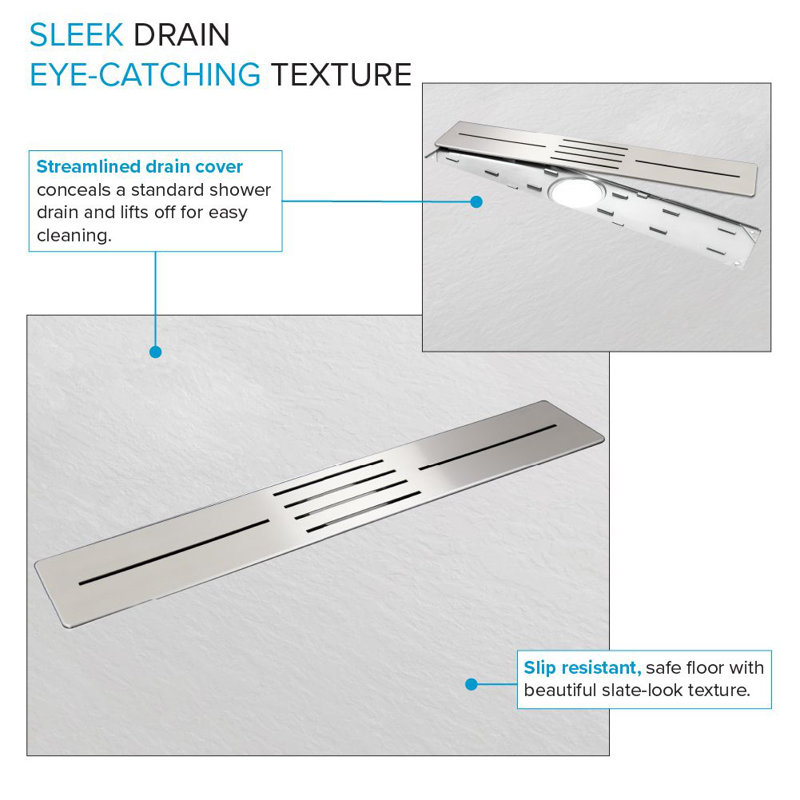 Base de douche Transolor Trimslate 60 po x 36 po avec double seuil réglable et bonde centrale, Blanc