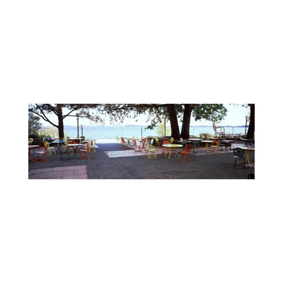 Empty Chairs With Tables In A Campus, University Of Wisconsin, Madison, Dane County, Wisconsin, USA - Wrapped Canvas Panoramic Print
