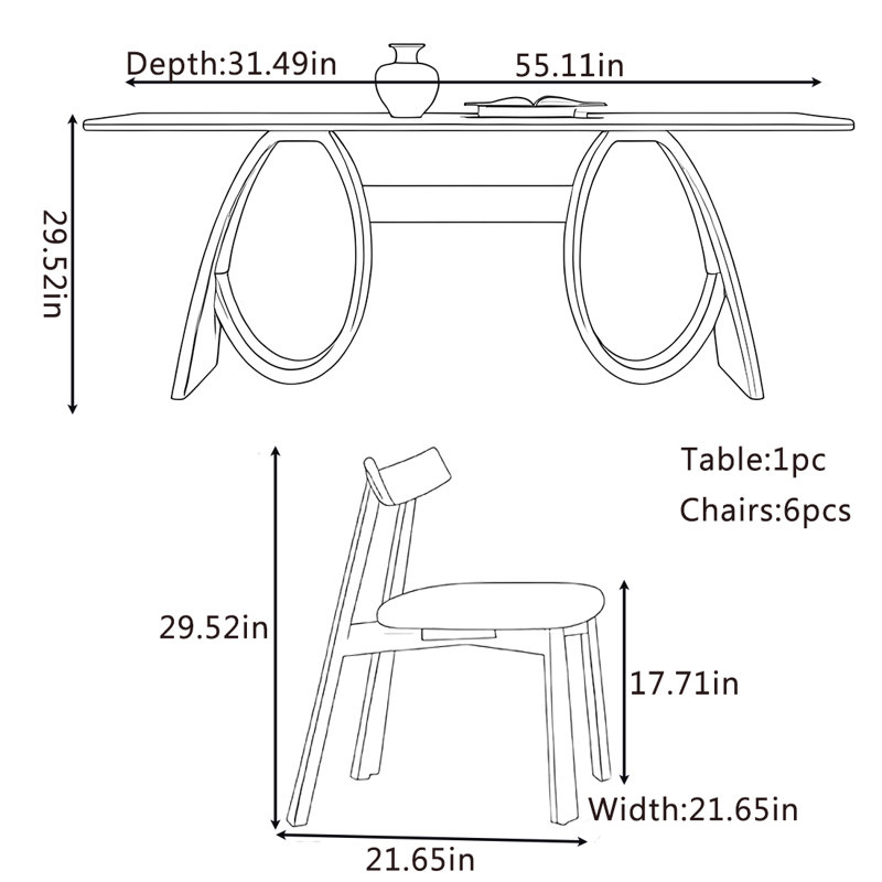 Simple table de salle à manger et ensemble de chaises de couleur noyer., H 29,52 po x L 55,11 po x l 31,49 po