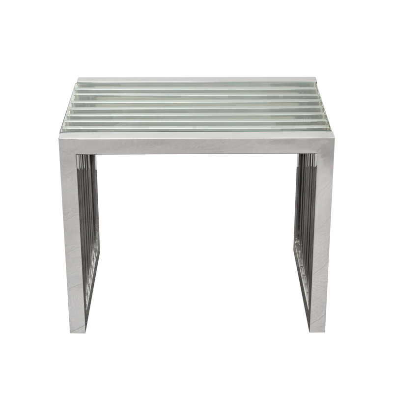 Soho Rectangular Stainless Steel End Table with Glass Top