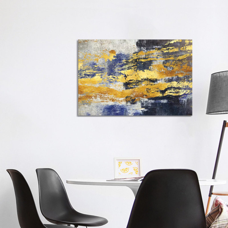 «Gold and Blue» par Maximiliano Casal, reproduction d'art sur toile tendue, H 26 po x l 40 po x 1,5 po