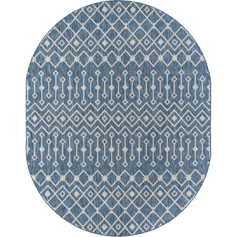 Tapis bleu sarcelle intérieur / extérieur à motif tissé à la main Southbrook Innnsbrook, Ovale 7 pi 10 po x 10 pi