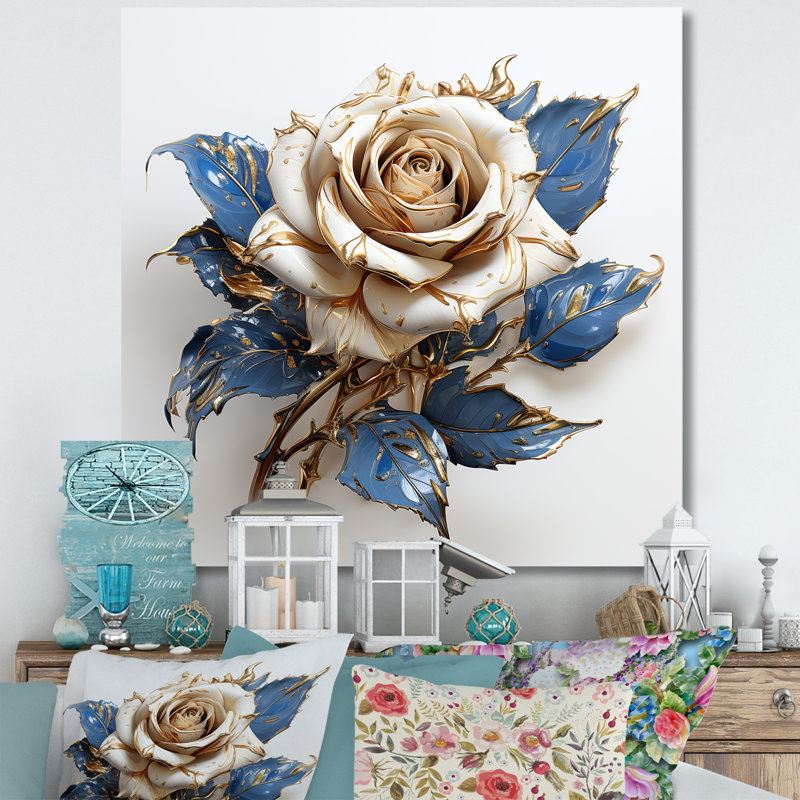 Verre bleu blanc rose - Art mural rose, H 30 po x l 30 po x P 1,5 po, Toile tendue