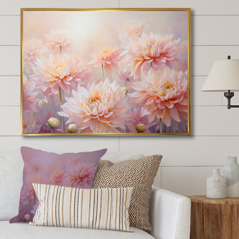 «Enchanting Chrysanthemums Flowers I», reproduction sur toile, Cadre flottant doré, H 30 po x l 40 po x P 1,5 po