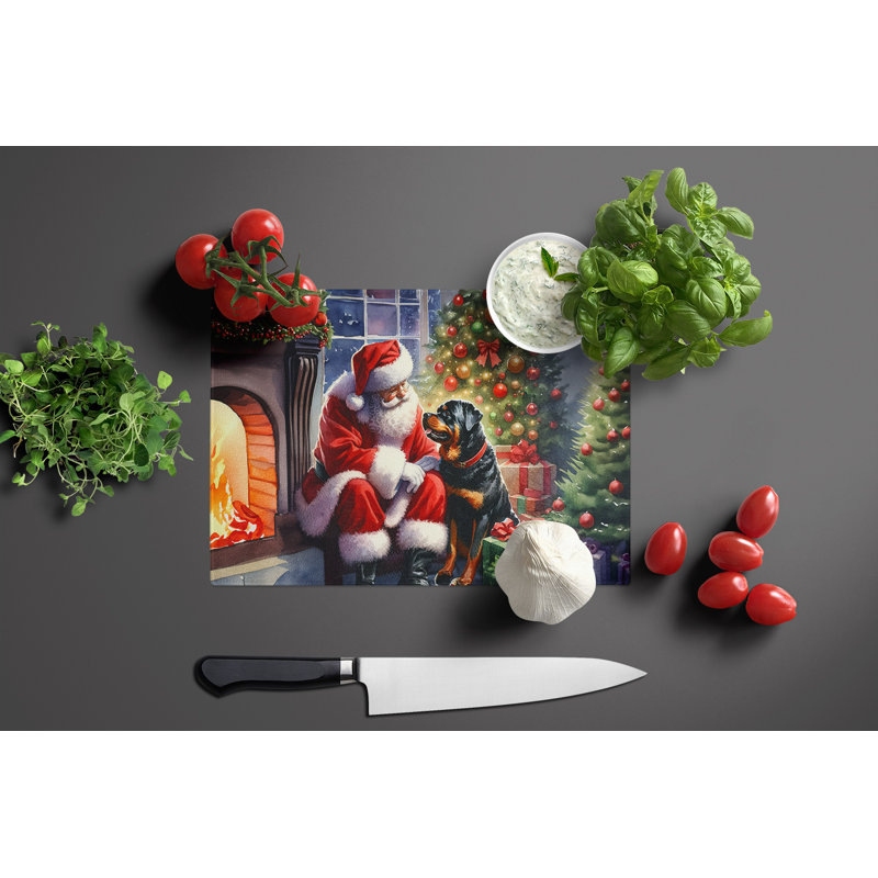 Rottweiler and Santa Claus Glass Cutting Board