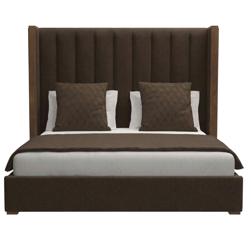 Dipson Upholstered Wingback Bed, Brown Flax Revolution®, California King (Mid)