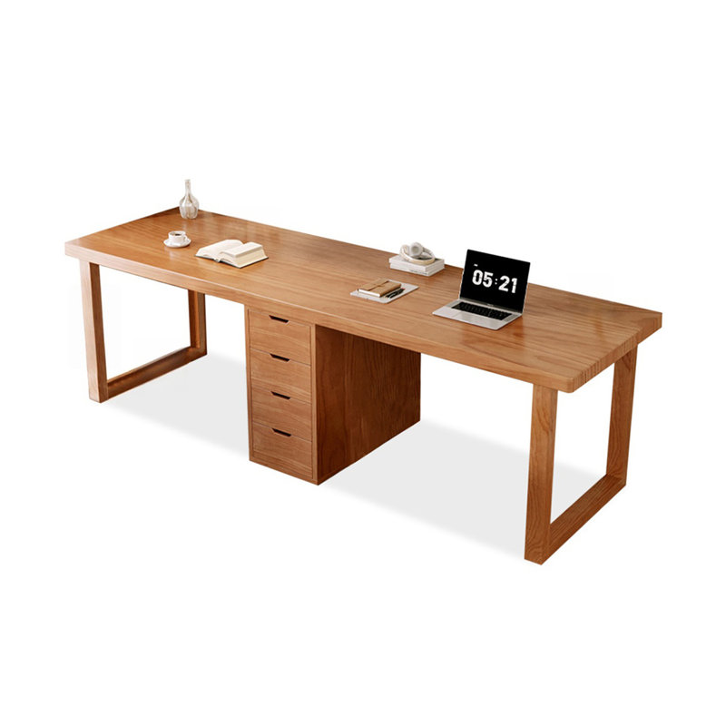 Bureau rectangulaire brun en bois massif, 29.53" H x 78.74" W x 23.62" D
