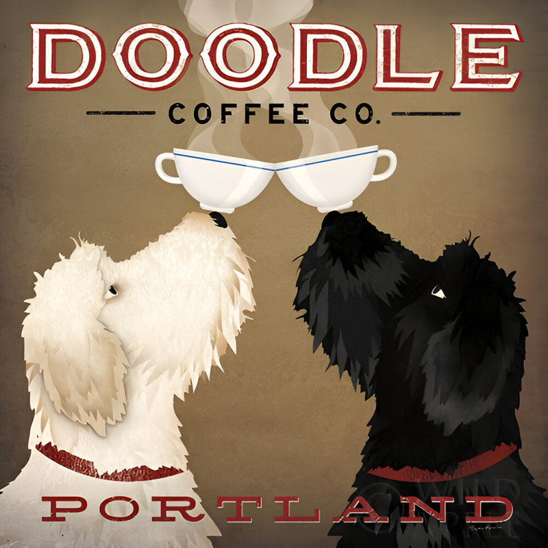 Doodle Coffee Double IV Portland by Ryan Fowler Gallery Wrapped Canvas Art Decor, 12" H x 12" W