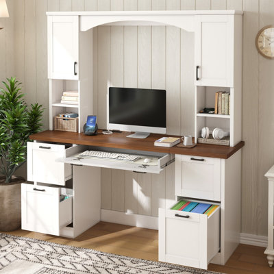 Farmhouse All-in-One Home Office Workstation with Charging and Keyboard Tray