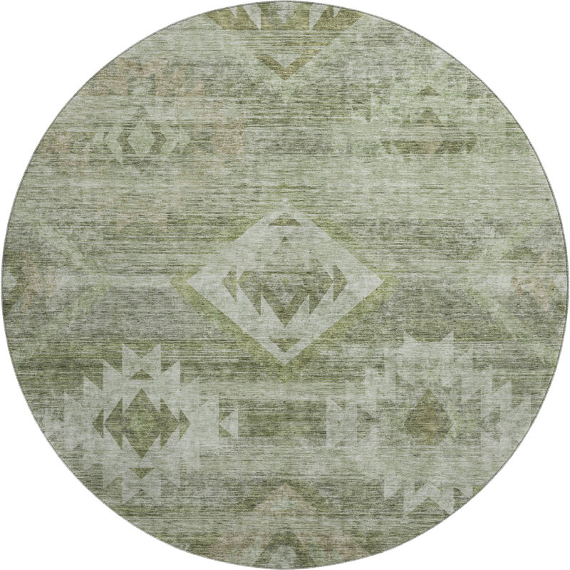 Tapis olive Prisco lavable à la machine de qualité supérieure, Rond 8 pi