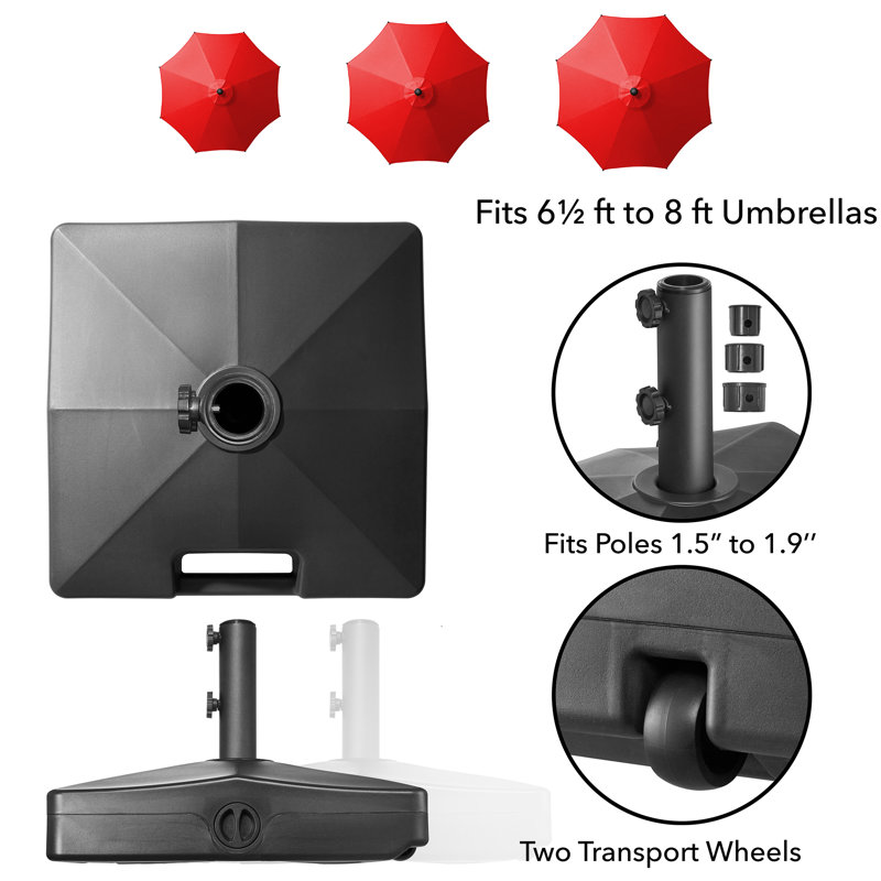 Base de parasol mobile à capacité 64 lb avec roulettes, Noir