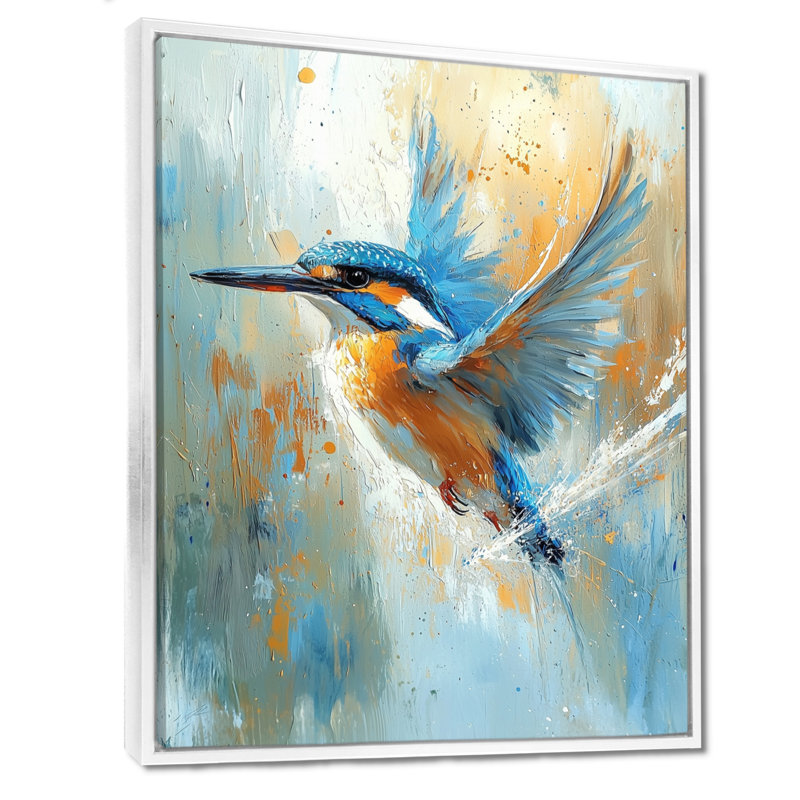 Martin-pêcheur au bord de la rivière - oiseau, art mural, H 32 po x l 24 po, Reproduction avec cadre flottant, Blanc