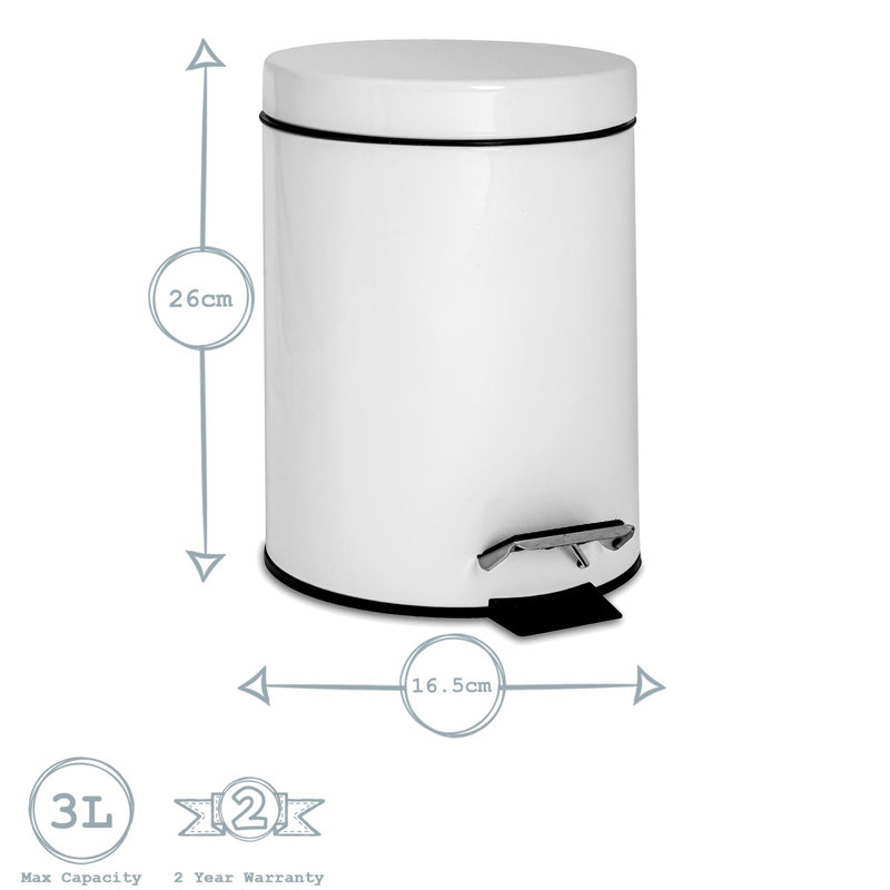 Harbour Housewares 3L Round Bathroom Pedal Bin, White