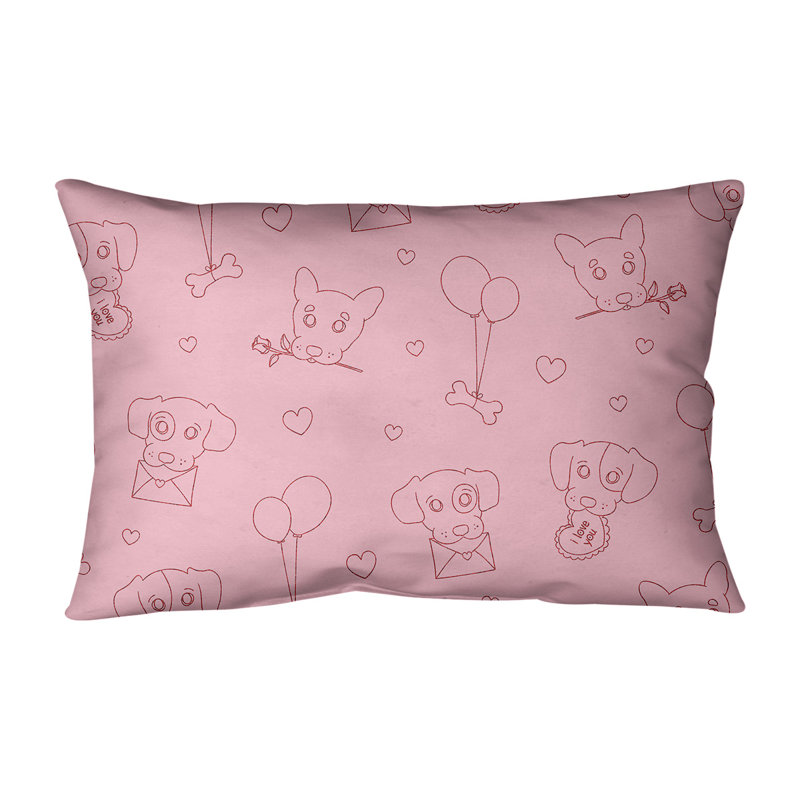 Valentine's Day Dogs Lumbar Pillow, Pink/Red Glitter