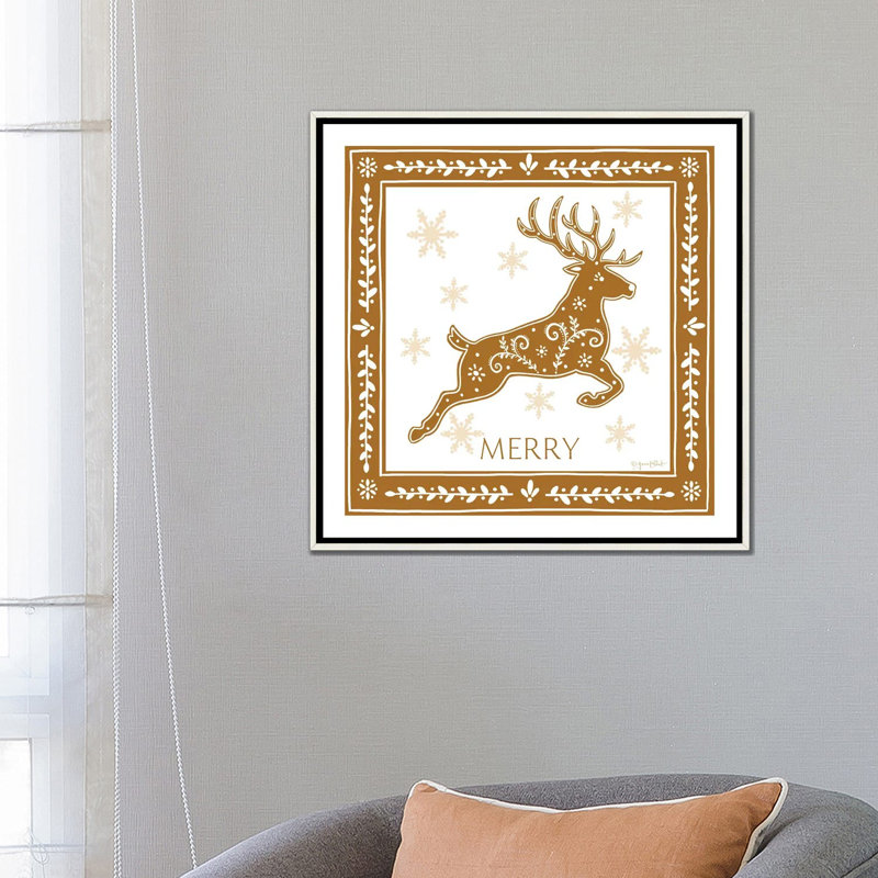 Renne de pain d'épice - reproduction d'art murale - toile encadrée, H 26 po x l 26 po, Blanc patiné