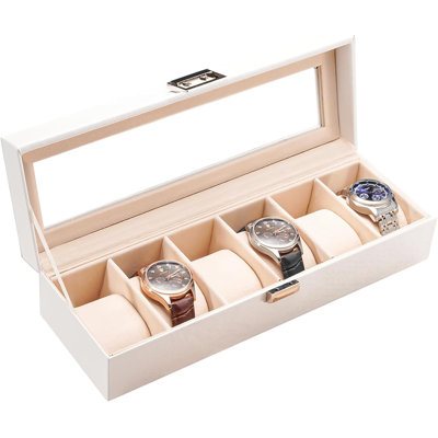 Présentoir à 6 emplacements pour montres pour hommes, organisateur de rangement pour collection de montres pour hommes et femmes, couvercle en verre