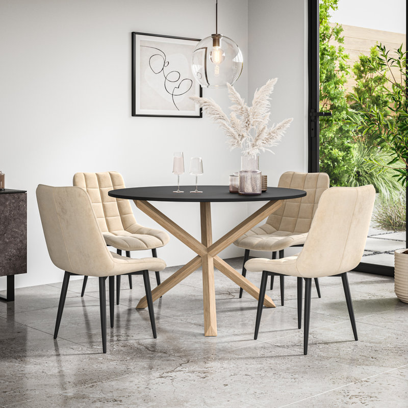 Darcus 4 - Person Dining Set, Black/Oak/Beige
