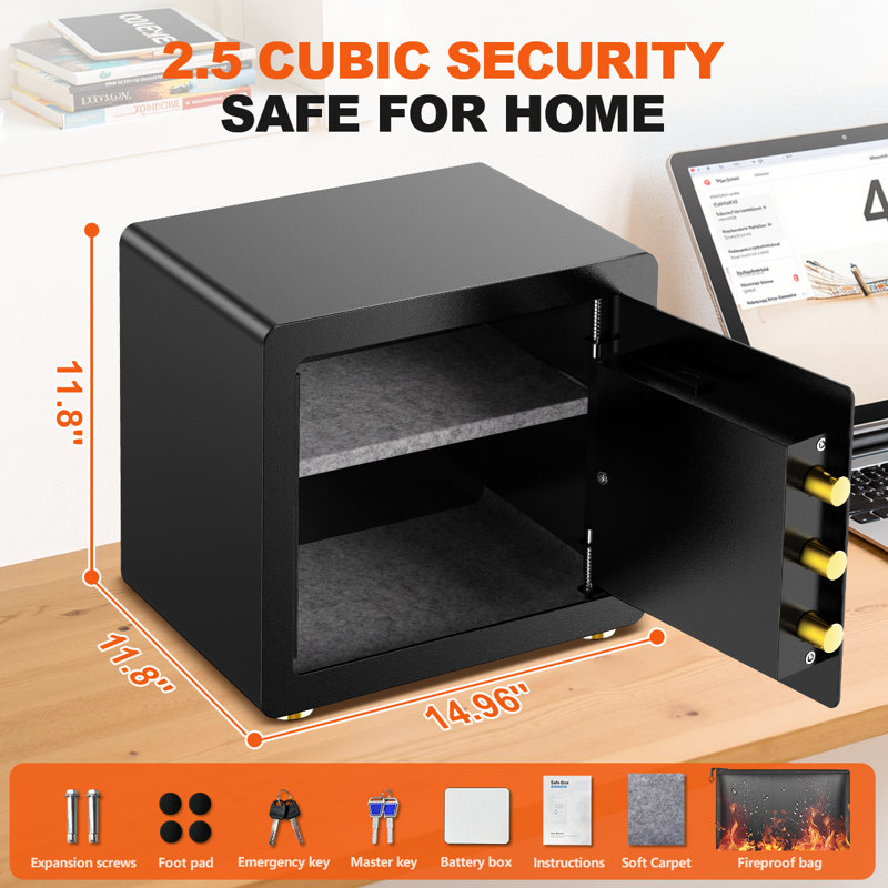 BESAFETY Safe Box, Digital Keypad Home Security Safe With Fireproof Bag, 11.80" H x 11.80" W x 14.96" D