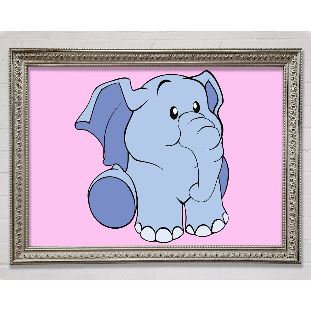 Gerahmtes Wandbild Happy Baby Elephant White