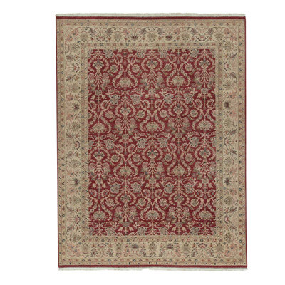 Tapis unique vin / beige noué à la main 9 pi 2 po x 11 pi 11 po