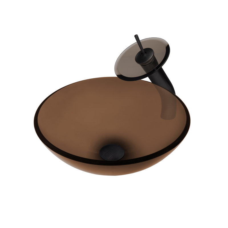 Novatto 16.5'' Glass Circular Bathroom Sink with Faucet, Oil Rubbed Bronze