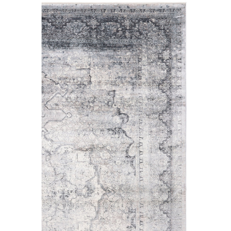 Tapis oriental en viscose / acrylique tissé à la machine en crème / gris Oriental, Rectangle 8 pi x 10 pi