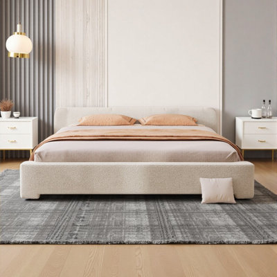 Lit tapissier blanc douillet 87,3 po - Design minimaliste moelleux (capacité de 600 lb)