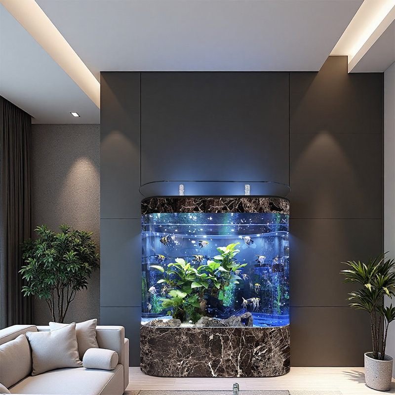 Curved Front Modern Display Eco Aquarium, Black Ice Flower, 190 Gallon (54.3"H x 59"W x 19.6"D)