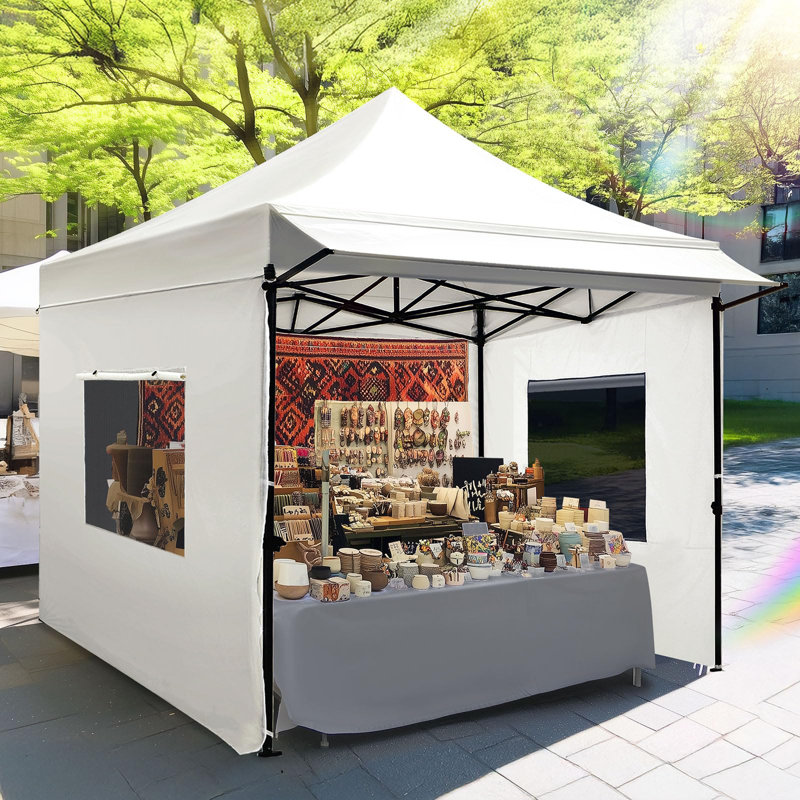 Quictent 10'x10' Heavy Duty Pop up Canopy Tent with Sidewalls and Awning, Easy up Commercial Gazebo Canopies, White, White