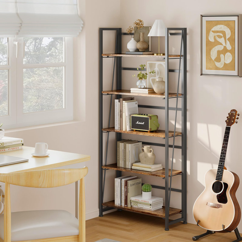 Vintage Multifunctional Folding Bookshelf, No-assembly Plant Stand Storage Rack Shelves For Home Office (fire, 5-tier), Fire