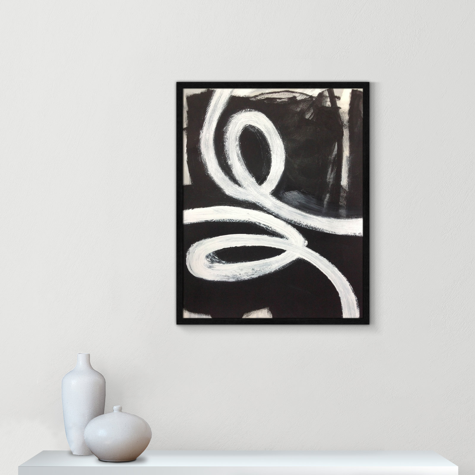Swirly Swirls I Print, Black Slim Unmatted Picture Framed, 29.5" H x 23.5" W x 0.75" D