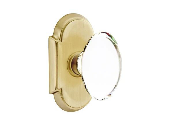Ensemble de mortaise intérieure Emtek Passage avec rosette # 8 et bouton de verre Hampton (LH), Laiton satiné
