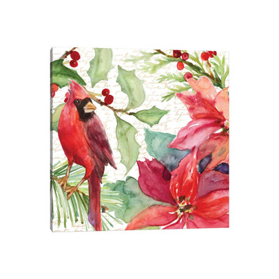 Poinsettia And Cardinal Ii by Lanie Loreth - Wrapped Canvas Gallery-Wrapped Canvas Giclée