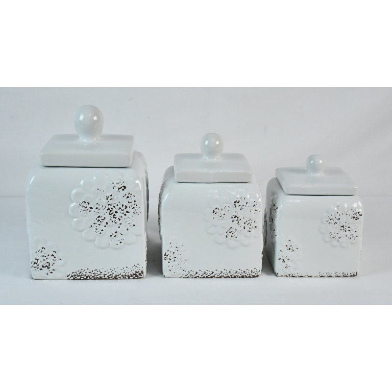 Ensemble 3 pièces de pots de rangement de cuisine, Blanc