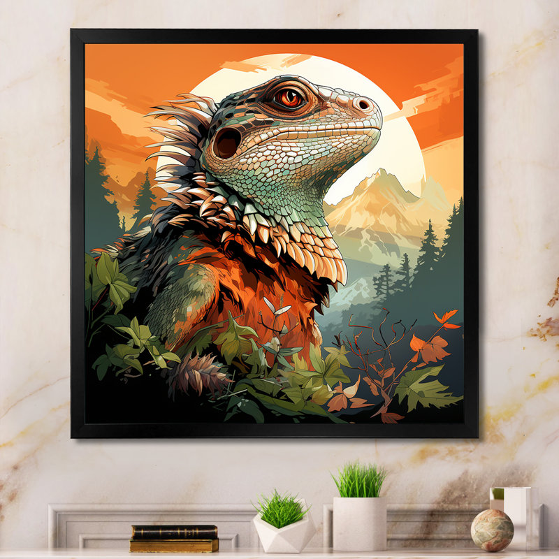 Forest Frolic Lizard  - Lizard Animal Wall Art, Black Single Picture Framed, 36" H x 36" W x 1.5" D
