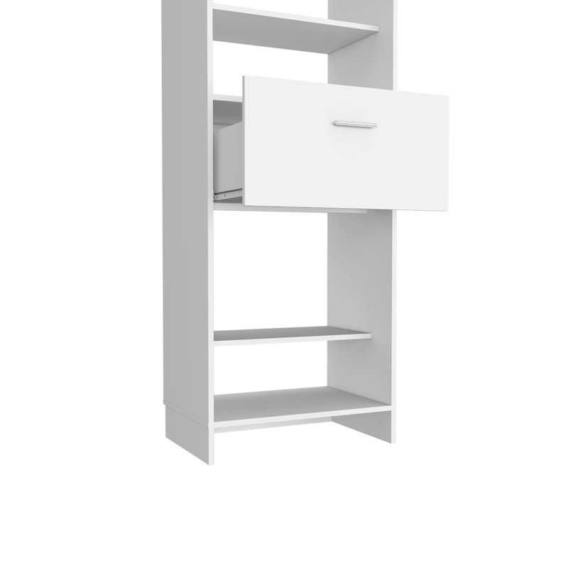 Hybrid Closet System, Five Open Shelves, One Drawer, Metal Rod