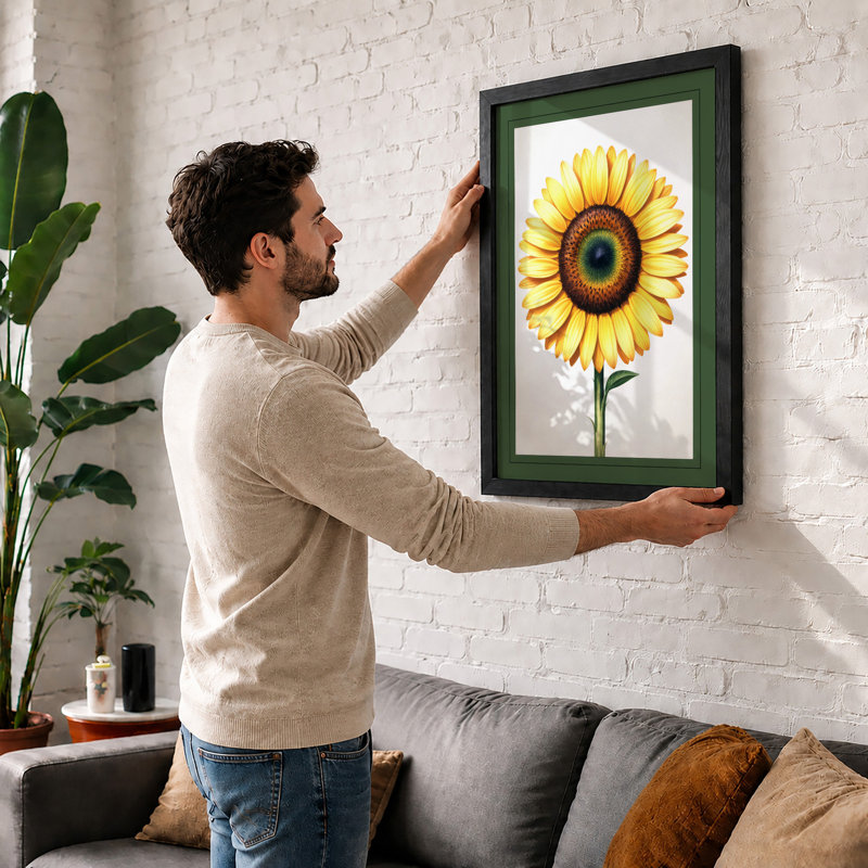 Sunflower Study Botanical - Print, A2 - 59.4 x 42.0 cm, Oak