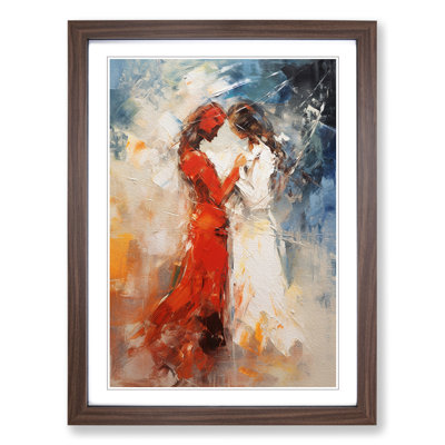 Two Women In Love Gestural - Single Picture Frame Print on Wood