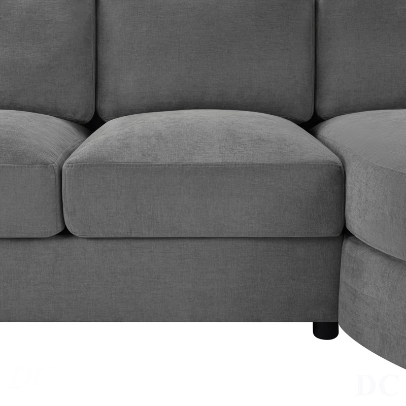 Canapé modulaire moderne en L de 84,6 po avec méridienne courbée, ports USB et poches de rangement latérales pour le salon